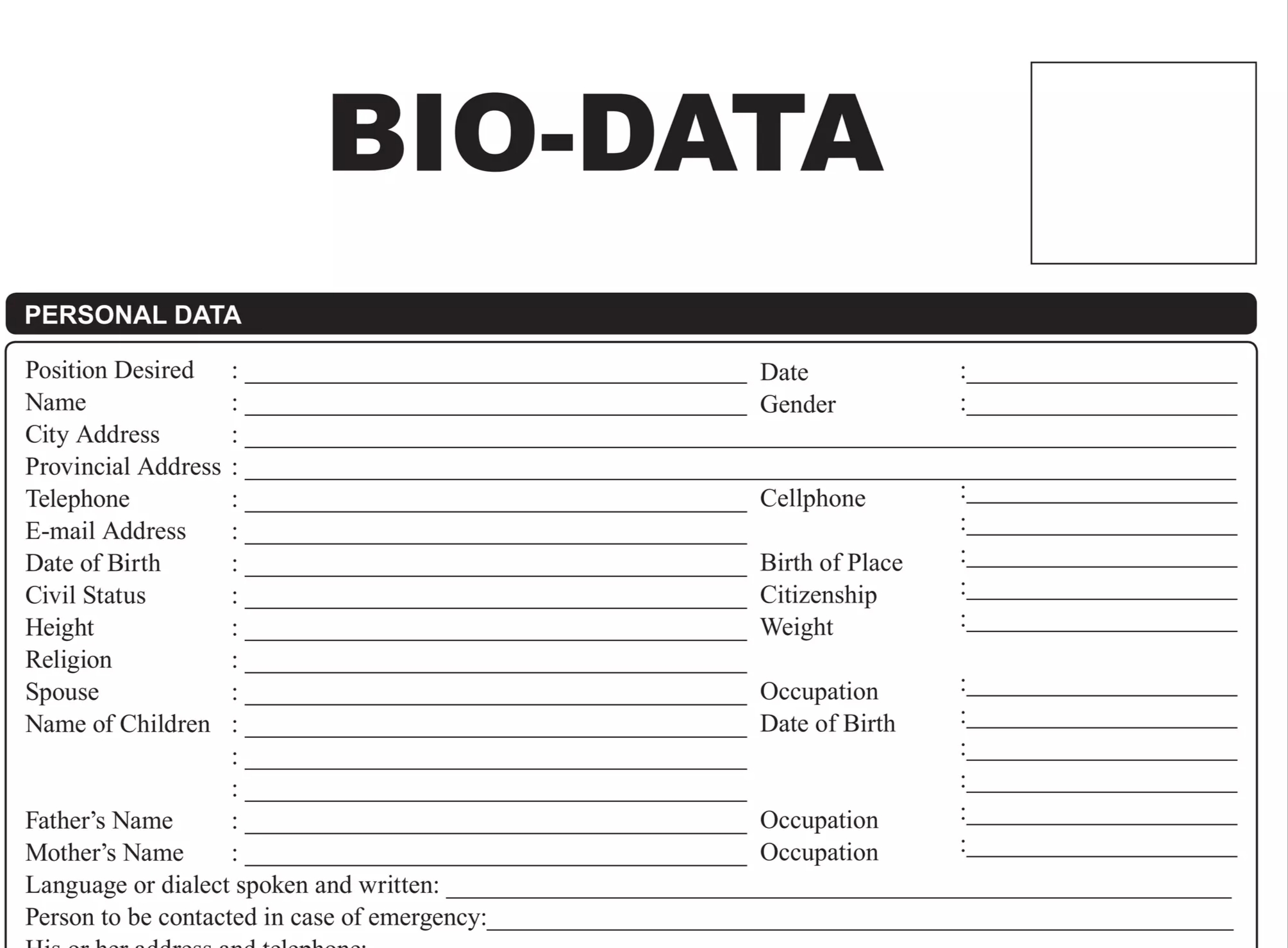 BIO DATA FORM
